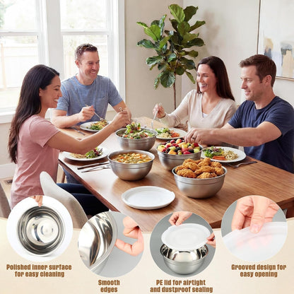 6 Pack Stainless Steel Mixing Bowls with Airtight Lids 3Qt Metal Mixing Bowl Thicker Stainless Steel Salad Bowls for Food Prep, Baking, Storage, Cooking, Serving Dishwasher Safe (White Lid)4