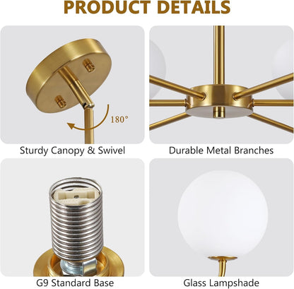 Gold Sputnik Chandelier 6-Light Mid Century Pendant for Dining Room6