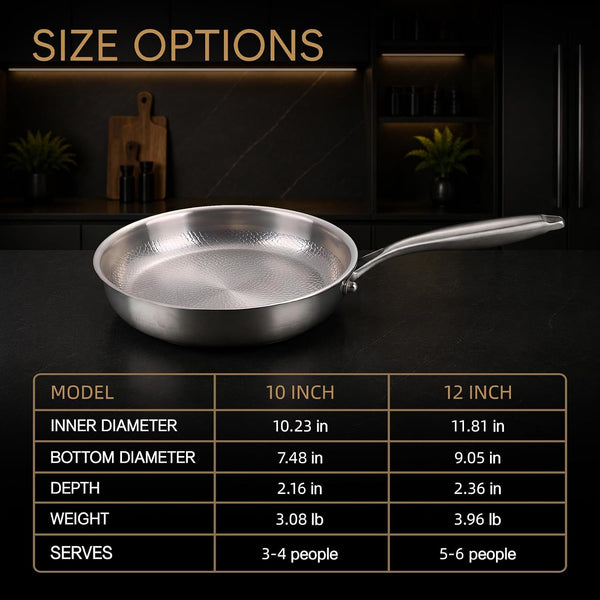 10-Inch Titanium Alloy Hammered Frying Pan with Lid, Chef-Grade No-Coating Tri-Ply Skillet, Compatible with Induction, Gas, Electric & Ceramic Cooktops, Oven & Dishwasher Safe (10In)5