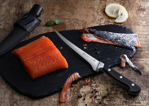 TV2 Series 1022711 Swedish 14C28N Steel Forged 7-Inch Fillet Knife and Leather Sheath Set5