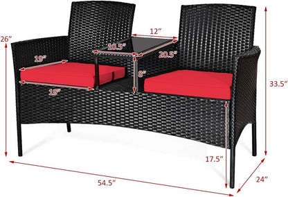 Wicker Patio Conversation Furniture Set, Outdoor Furniture Set with Removable Cushions & Table, Tempered Glass Top, Modern Rattan Bench for Garden Lawn Backyard5