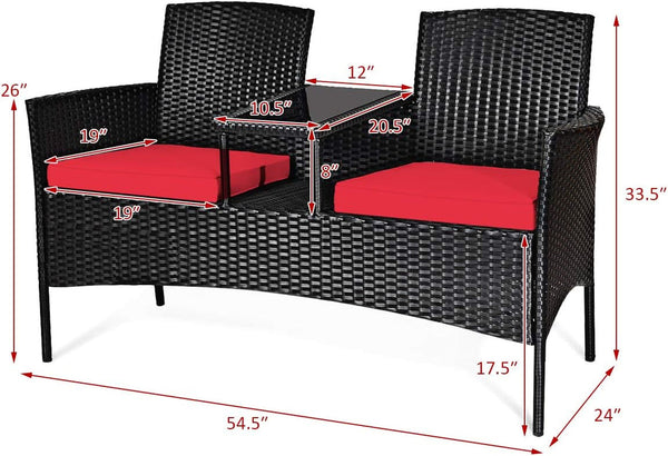 Wicker Patio Conversation Furniture Set, Outdoor Furniture Set with Removable Cushions & Table, Tempered Glass Top, Modern Rattan Bench for Garden Lawn Backyard5
