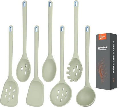 Large Silicone Utensils Set of 7 for Cooking, BPA Free (Green)1