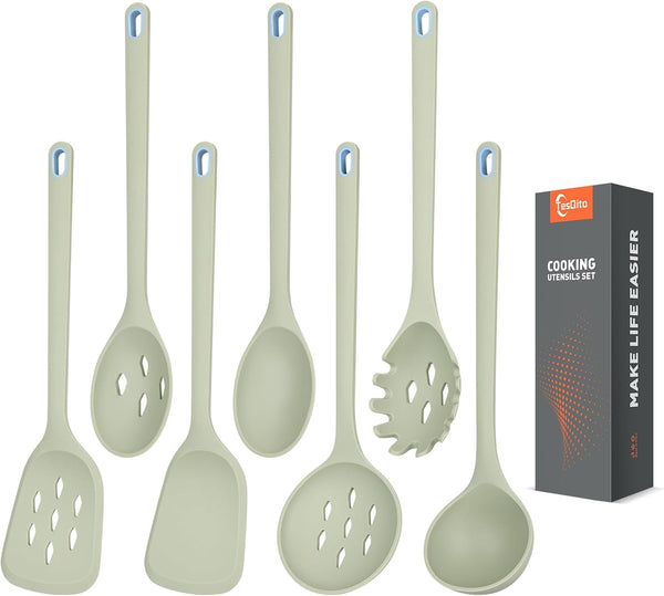 Large Silicone Utensils Set of 7 for Cooking, BPA Free (Green)1