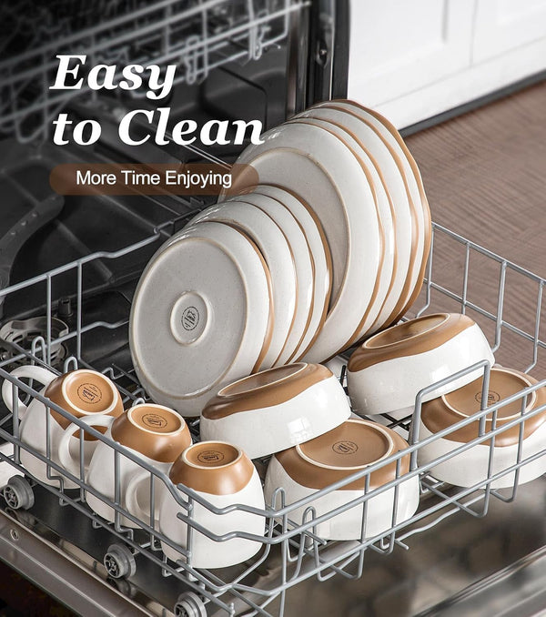 24 Piece Dinnerware Sets for 8 - Farmhouse Ceramic Plates and Bowls Sets - Scratch Resistant Stoneware Dishes Set, Dishwasher & Microwave Safe, Stack Compactly Dishware - Vintage White7