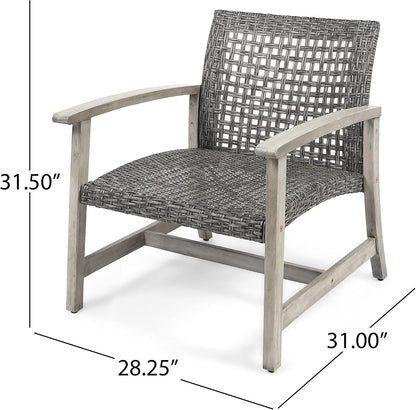 Hampton Outdoor 3 Piece Acacia Wood and Wicker Conversation Set with Club Chairs and Side Table, 28.25 "W X 31 "D X 31.5 "H, Mixed Black + Weathered Gray5