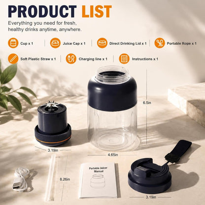 Portable Wireless Juicer Cup 45OZ Rechargeable Cordless Blender | 38 Blade Cutting System USB Charging Double Lid Design Smoothies Protein Shakes Fruits Vegetables Travel Use8