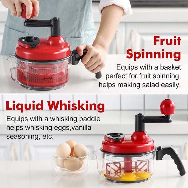 Large Food Chopper Vegetable Chopper, Manual Food Processor, 3 Cups | 3-In-1: Chop, Blend & Whisk, No BPA, Effortless Handle, Sharp Blade for Vegetable, Fruit, Meat, Nut, Ice, Salad, Salsa, Etc4