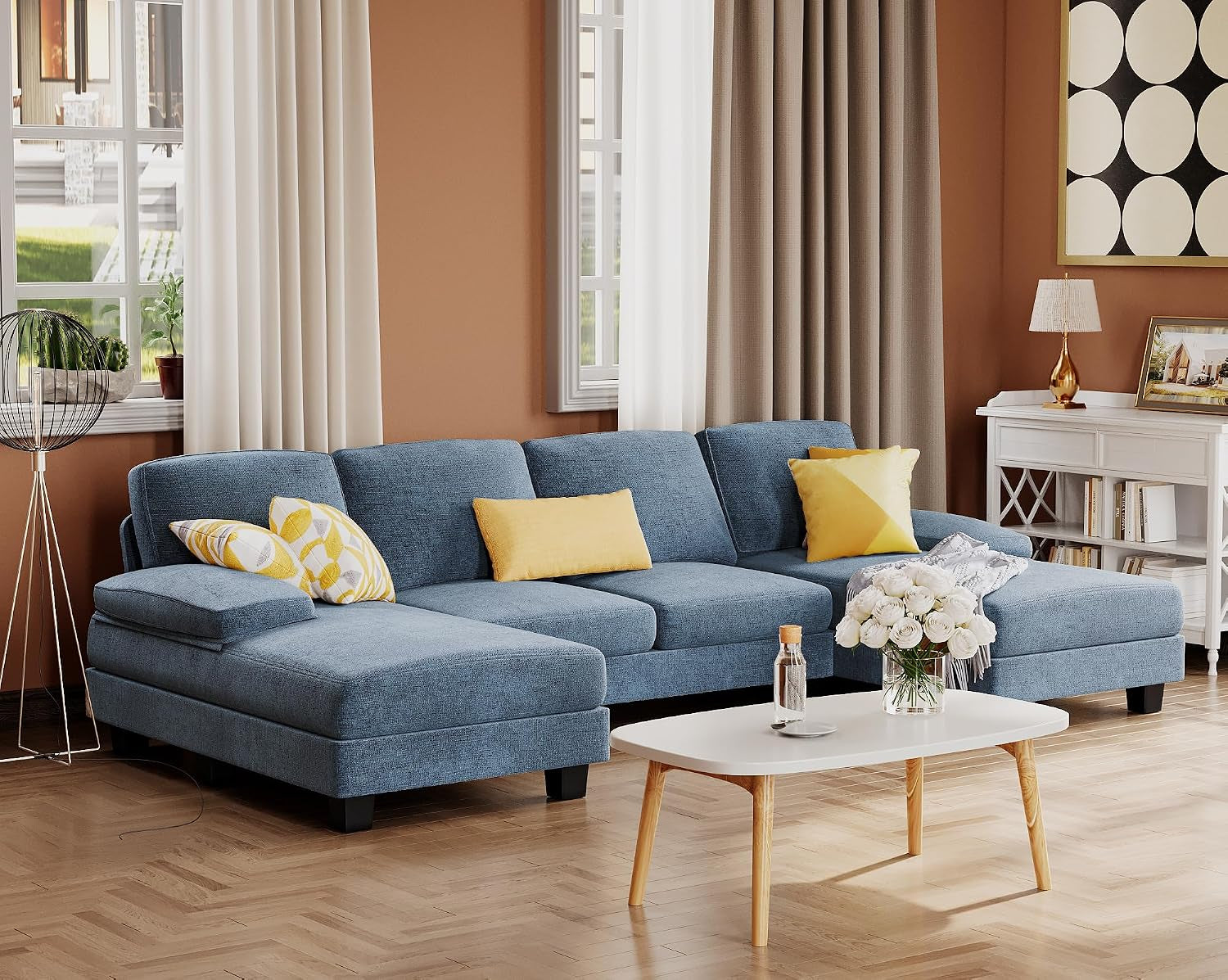sectional-couches-for-living-room-chenille-light-blue