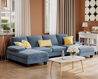 Sectional Couches for Living Room, Chenille, Light Blue7