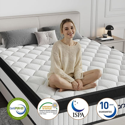 Full Size Mattress, 12 Inch Hybrid Medium Firm Feel, Individually Wrapped Coils for Motion Isolation & Cool Memory Foam, White, Certipur-Us Certified3