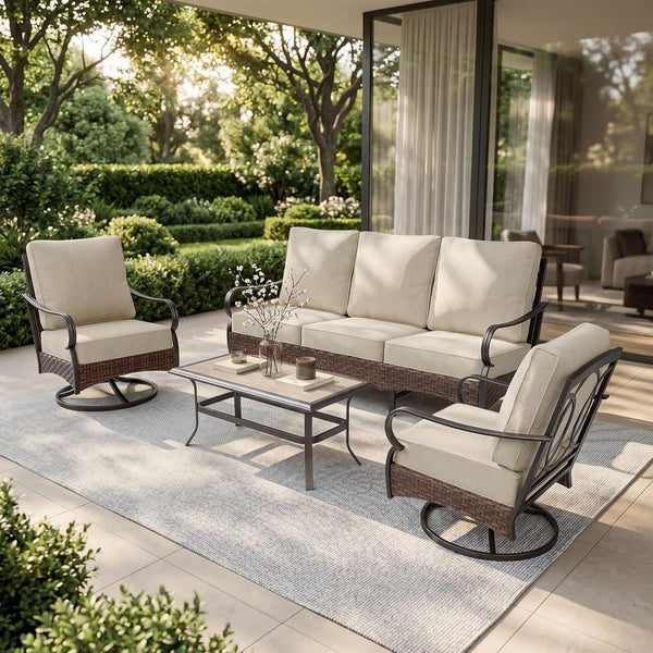 Metal Patio Furniture Set, 4 Pieces Outdoor Sectional, Beige1