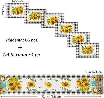 Table Runner and Placemats Set of 6, Sunflower Buffalo3