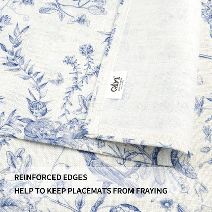 Boho Table Placemats Set of 4, 12"X18" Linen Place Mats, Blue Garden4