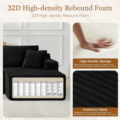 134 Inch Modular Sectional Sleeper Sofa, Boneless Cloud Couch for Living Room, U Shaped 5 Seat Sofa with 2 Storage Pockets& 2 Cup Holders, Free Combination, No Assembly Required (Black)3