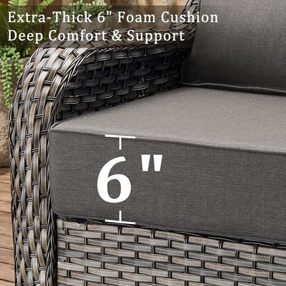 Luxury High Back Outdoor Furniture with 6-Inch Thick Cushions, Patio Furniture Set with Swivel Chairs, 6 PCS Wicker Conversation Set for Porch, Balcony, Deck and Yard5