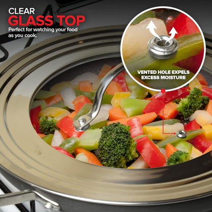 Universal Lid with Tempered Glass Top for Pots & Pans, Fits 8.25, 9, 10, 11, and 12 Inch Cookware - Large Replacement Frying Pan Cover, Cast Iron Skillet Lids - Stainless Steel6