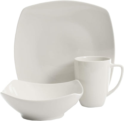 Amelia Court Porcelain Chip and Scratch Resistant Dinnerware Set, Service for 4 (12Pcs), White (Soft Square)2