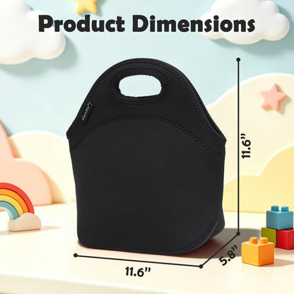 Neoprene Kids Lunch Box Insulated Soft Bag Mini Cooler Thermal Meal Tote Kit for Boys, Girls,Men,Women,School,Work, Office,Black4