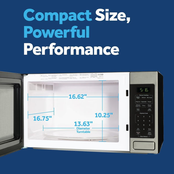 GE Countertop Microwave Oven, 1150 Watt, 1.6 Cu. Ft., Stainless Steel | 8 Convenience Cook Settings, One-Touch Controls, Child Lock Technology, Glass Turntable, for Kitchen, Dorm, Office, Apartment3