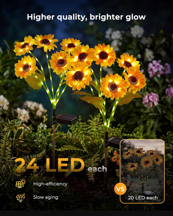 3 Pack 6 Head Solar Sunflower Garden Stake Lights Waterproof5