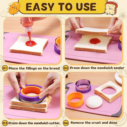 12 Pcs Sandwich Cutter and Sealer Set, Bread Decruster Pancake Maker DIY Cookie Cutters Vegetable Cutter Shapes for Kids, Ideal for School Lunch Boxes and Bento Boxes Boys Girls6