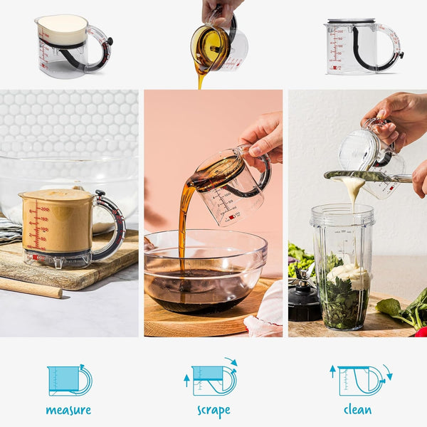Upcup All-In-1 Adjustable Measuring Cup, Metric & Imperial Measurements up to 1 Cup - Black/Clear3