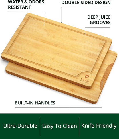 Wooden Cutting Boards for Kitchen Meal Prep & Serving - Bamboo Wood Serving Board Set with Deep Juice Groove Side Handles - Charcuterie & Chopping Butcher Block for Meat2