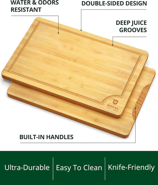 Wooden Cutting Boards for Kitchen Meal Prep & Serving - Bamboo Wood Serving Board Set with Deep Juice Groove Side Handles - Charcuterie & Chopping Butcher Block for Meat2