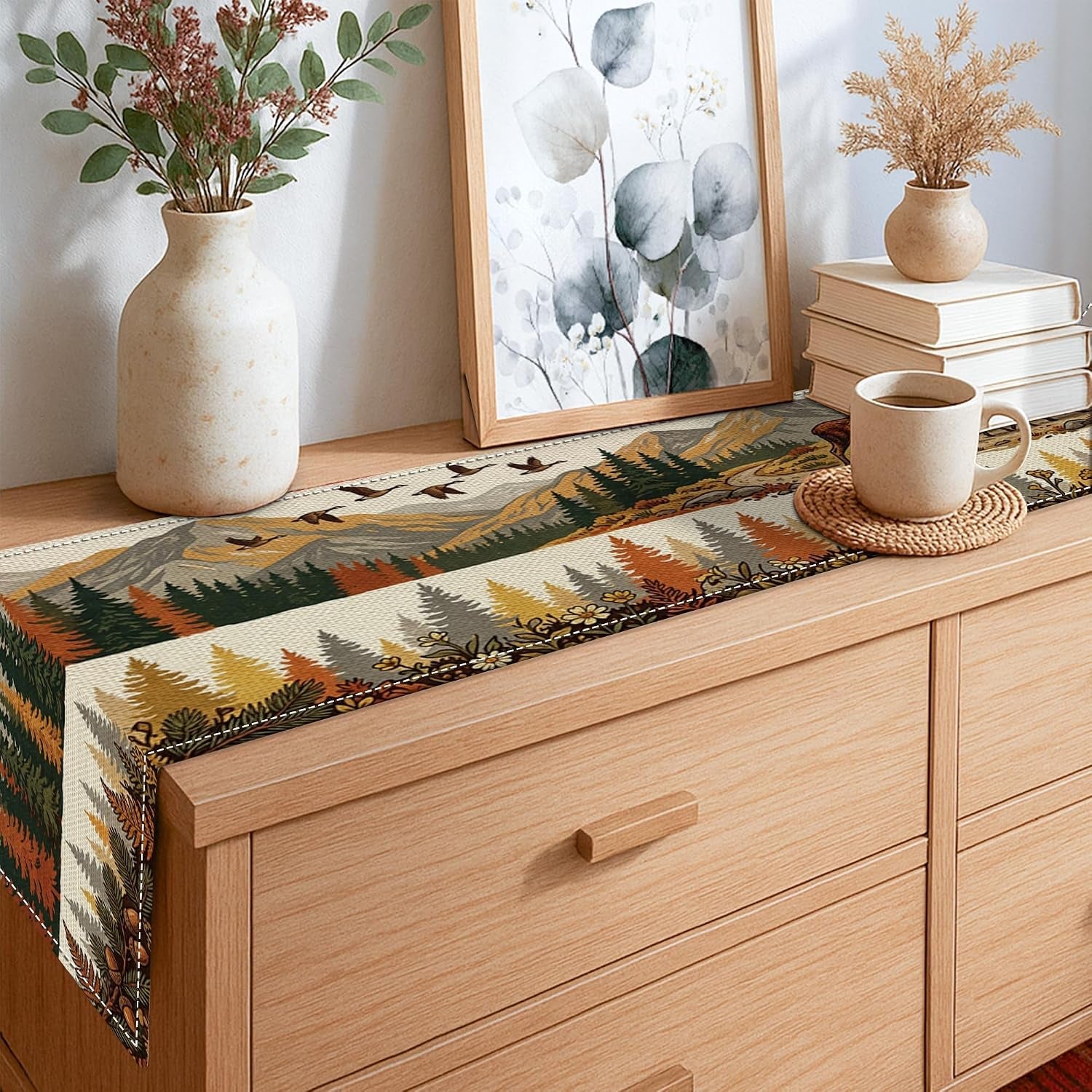 cabin-fall-moose-deer-table-runner-13x60-inch-for-living-room-autumn-nature-woodland-wildlife-small-short-dining-linen-table-runner-hunting-print-decoration-for-house-kitchen-party