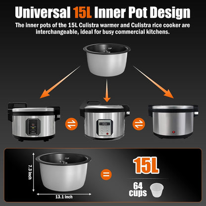 64-Cup 15L Stainless Steel Commercial Manual Rice Cooker | 75-Person Large Capacity, 12-Hour Keep Warm Function, Non-Stick Inner Pot, NSF& ETL Certified, Perfect for Commercial Service5