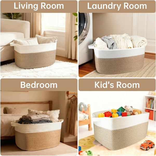 75L Large Basket 22" X 17" X 12",Large Blanket Basket with Handle,Woven Cotton Rope Baskets for Storage,Storage Baskets for Organizing2