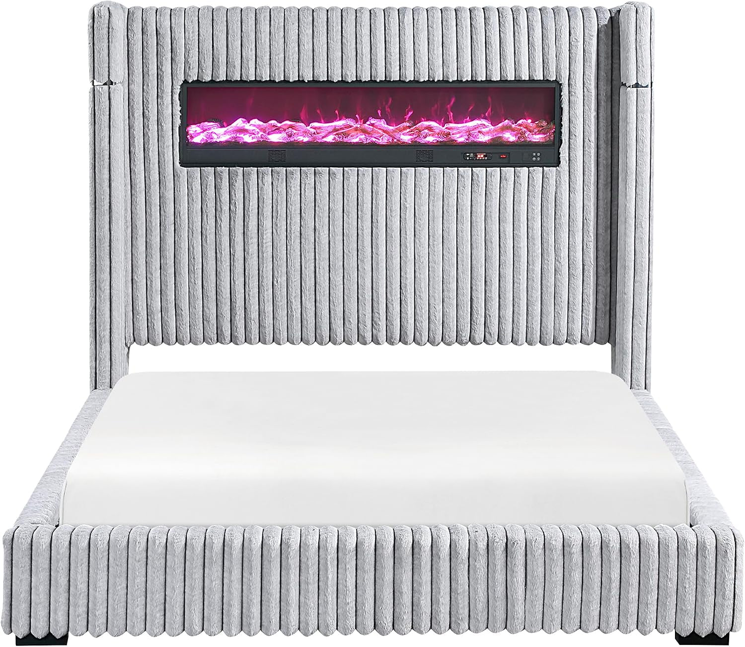 corduroy-upholstered-bed-frame-remote-fireplace-built-in-speaker-wingback-queen-bed-frame-with-headboard-wooden-slats-box-spring-needed-assembly-required-two-tone-gray