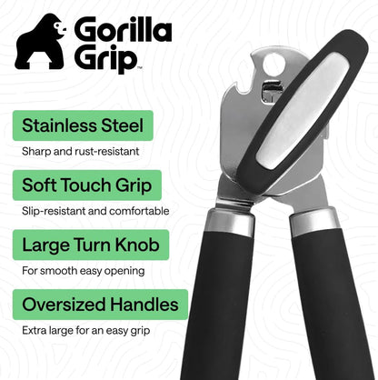 GORILLA GRIP Upgraded Model Stainless Steel Manual Can Opener, Black | US Designed, Oversized Handheld Turn Knob, Comfortable Handle for Easy Turning, Multifunctional Kitchen Tool, Open Bottles2