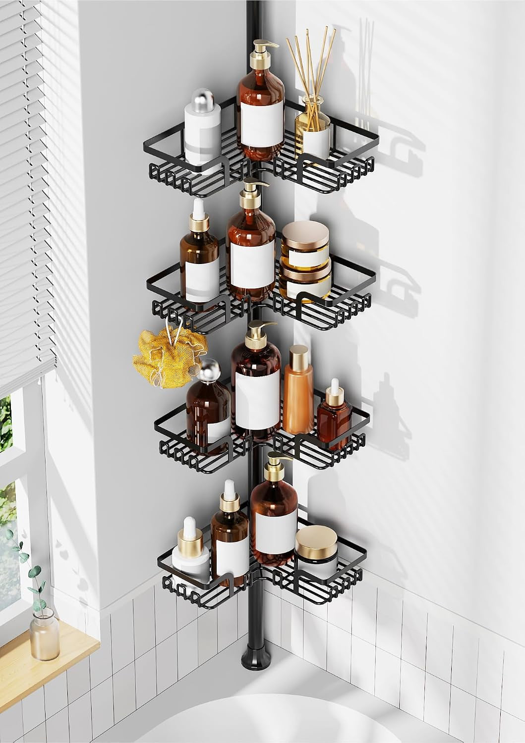 tension-pole-shower-caddy-corner-for-bathroom-adjustable-25in-114in-floor-to-ceiling-standing-shower-tension-rod-organizer-4-tier-storage-shelves-with-hooks-black