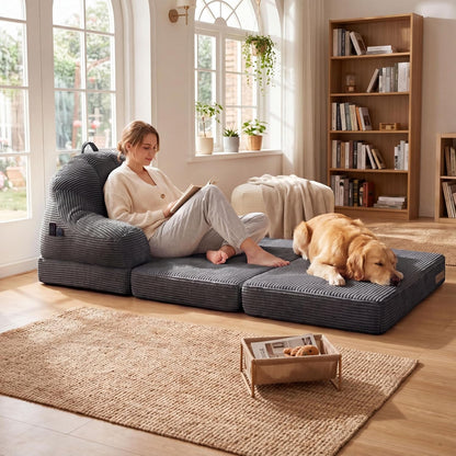Folding Sofa Bed Single Boneless Couch Sleeper Chair with Pockets8