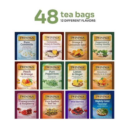 48 Tea Bags Herbal Variety Pack – 12 Herbal Flavors, Caffeine-Free, Individually Wrapped, Perfect Tea for Any Occasion3