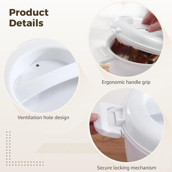 Rice Cooker for Microwave, Large White Plastic Portable Rice Cooker with Lid, Microwave Rice Cooker Small, Ideal for Travel, Multi-Functional Insulated Dinner Pail3