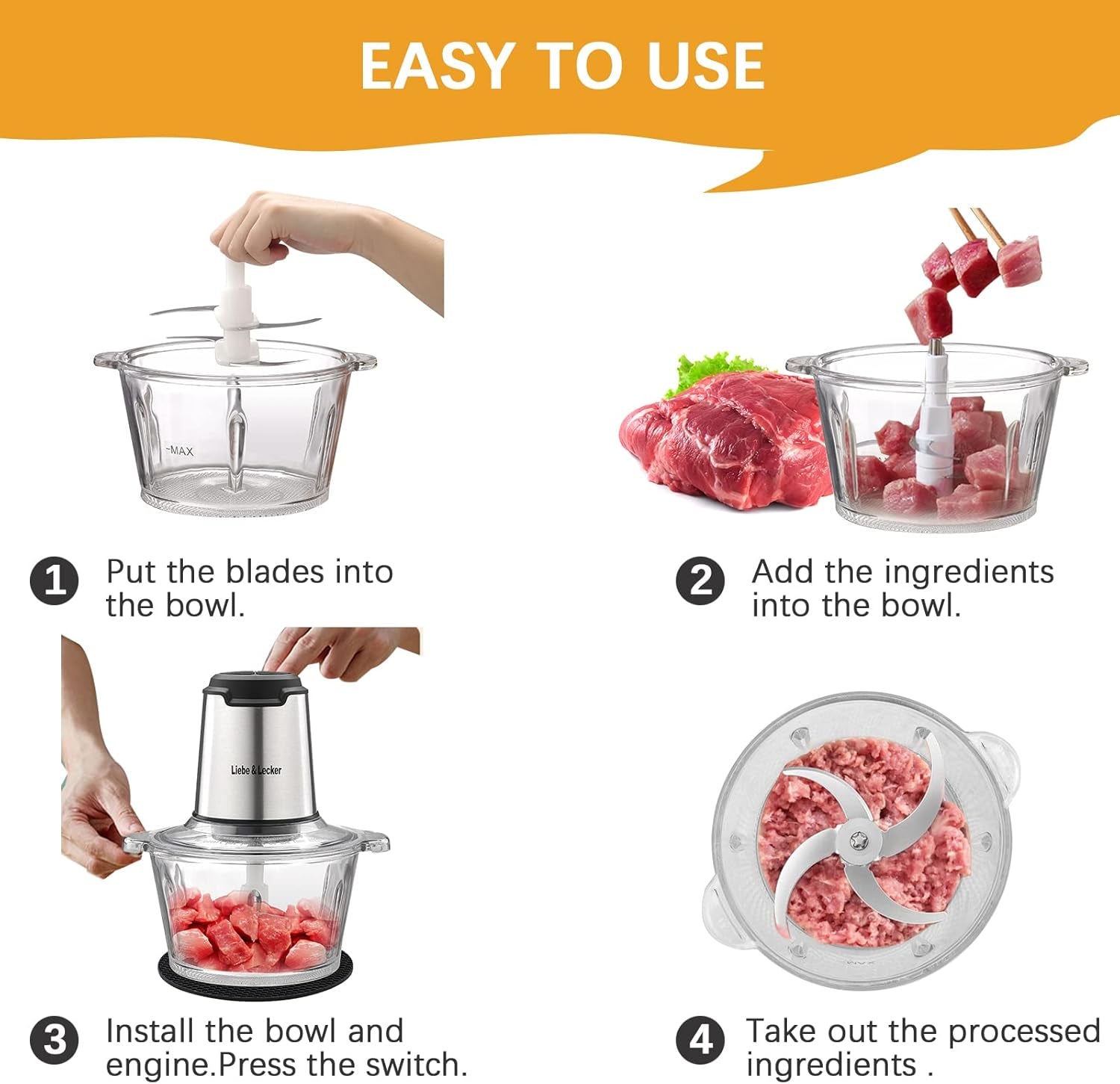 electric-food-chopper-350w-food-processor-with-2-bowls-dual-8-cup-stainless-steel-meat-grinder-2-speed-vegetable-chopper-with-4-sharp-blades-for-nuts-puree-recipes-zero-bpa