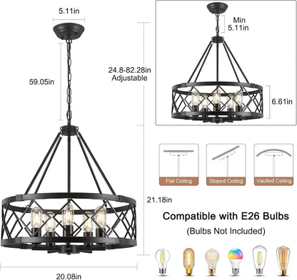 20" Black Chandelier, 5-Light Modern Farmhouse Dining Room Chandelier, Industrial Metal Cage Chandelier Hanging Light Fixture for Kitchen Island, Foyer, Entryway, Staircase, Living Room3