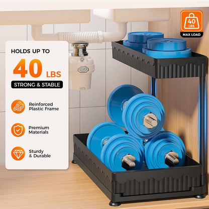 3-Pack 2-Tier L-Shaped under Sink Organizers with Sliding Drawers7