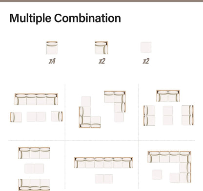 Outdoor Patio Furniture, 8 Piece Outdoor Sectional Sofa PE Rattan Wicker Patio Conversation Sets,All Weather Patio Furniture Set with Thick Cushions for Garden, Poolside, Backyard(Beige)9