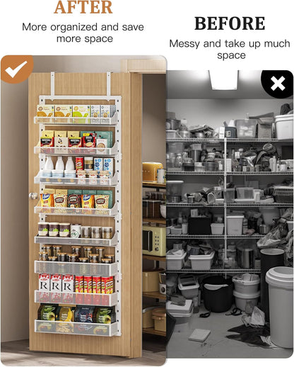 over the Door Pantry Organizer 8-Tier, Large Metal Door Spice Rack with Adjustable Basket, 2 in 1 Wall Mount or Hanging Heavy-Duty Pantry Door Storage Shelf for Kitchen and Bathroom, White3