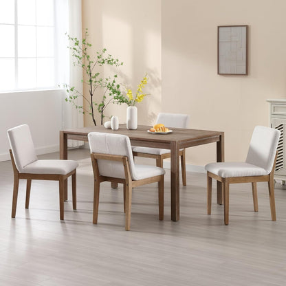 Farmhouse Kitchen Dining Room Chairs Set of 4 with Rectangle Backrest Mid Century Linen Fabric Upholstered Dining Room Parsons Chairs for Kitchen Island/Living Room/Dining Table, Beige3