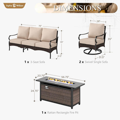 Metal Patio Furniture Set with Fire Pit Table, 4 Pieces7
