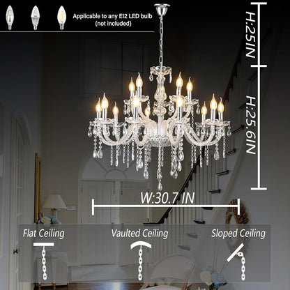 15 Lights Clear Large Crystal Chandelier for Dining Room 30.7"7