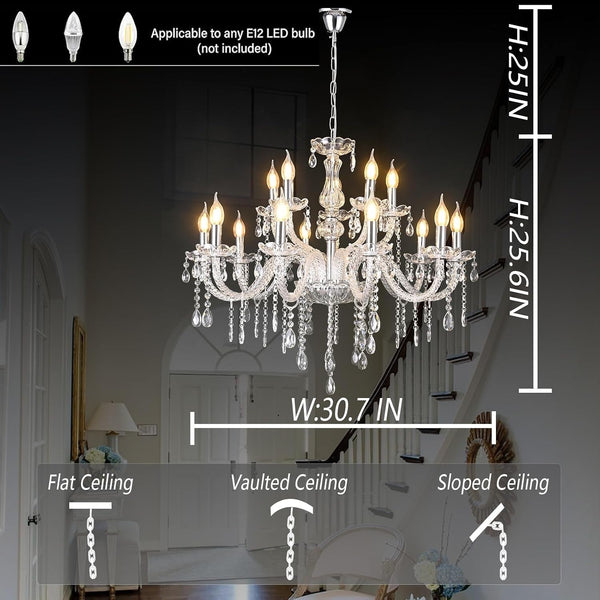 15 Lights Clear Large Crystal Chandelier for Dining Room 30.7"7
