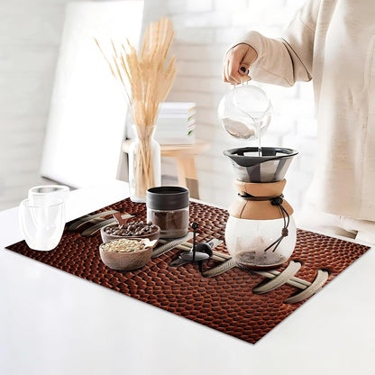 Football Texture Placemats Set of 6,Laces Stripes Placemats Washable Kitchen Dining Linen Table Mats Stain Heat-Resistant for Home Party Indoor 12X18 Inch3