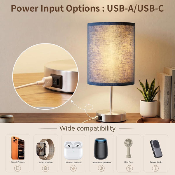 Set of 2 Touch-Controlled Desk Lamps, Compatible with Type C and USB a Ports, with Three Adjustable Brightness Levels for Bedside Lamps, Including Two Bulbs4