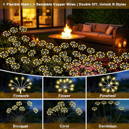 Solar Garden Lights Outdoor, 2 Pack New Upgraded Solar Swaying Starburst Light, Waterproof Fireworks Solar Lights for Yard Patio Pathway Decoration, Warm White5